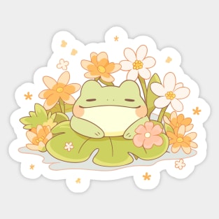 Joyful Summer Kawaii Baby Frog On A Water Lily Sticker